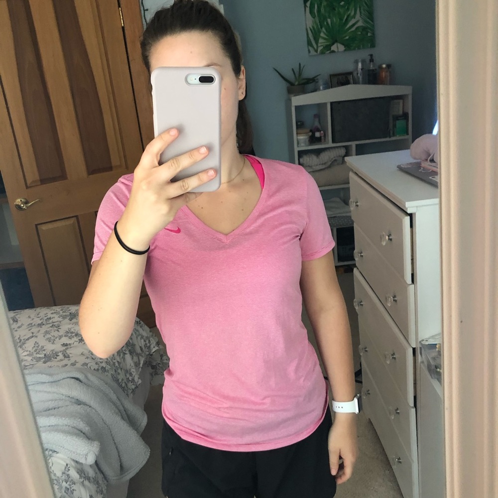 Pink stripped Nike v neck